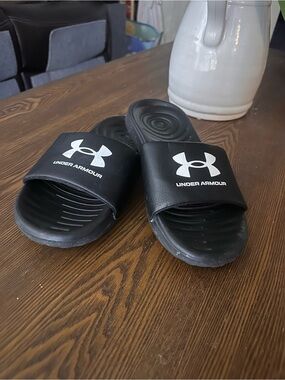 Under Armour Black Slides with White Logo Strap